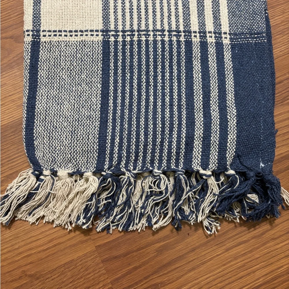 Navy Woven Plaid Checker Throw with Fringe 50x60